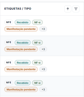 Tela da LeafDFe destacando tags e estados visuais de documentos fiscais